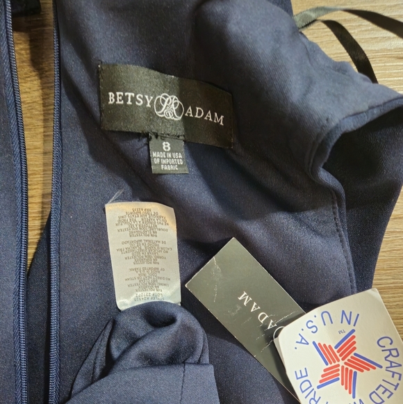 BETSY & ADAM Ruffled Tuxedo Navy Maxi Dress Sleevless Side Slit NWT sz 8 - Picture 13 of 14